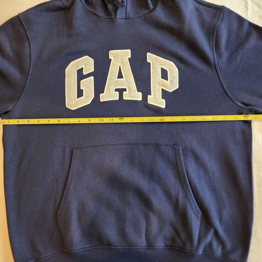 Gap NWT Logo Hoodie Men’s Large Navy Pullover Sweatshirt Fleece Relaxed Fit - Picture 6 of 8